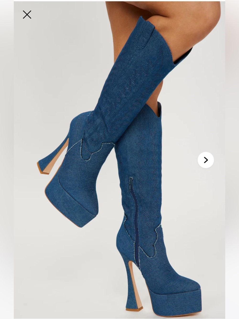 Fashion Nova Blue Denim Platform Over-the-Knee Boots